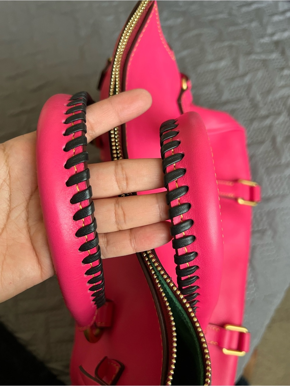 Dooney & Bourke Bright Pink Leather Satchel with Gold Hardware - Picture 7 of 11